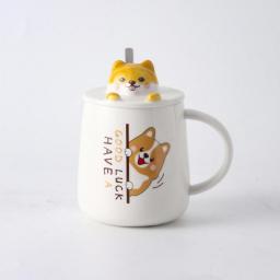 3D Ceramic Dog Coffee Mugs Fancy Cartoon Akita Tea Cup With Lid And Spoon For Dog Lovers Milk Hot Coffee Water Cute Animal Mug