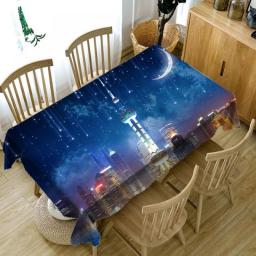 3D City Night Scene Printing Rectangular Tablecloths For Table Home Decor Waterproof Cloth Tables Cover Picnic Manteles