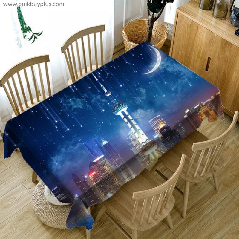 3D City Night Scene Printing Rectangular Tablecloths for Table Home Decor Waterproof Oxford Cloth Tables Cover Picnic Manteles