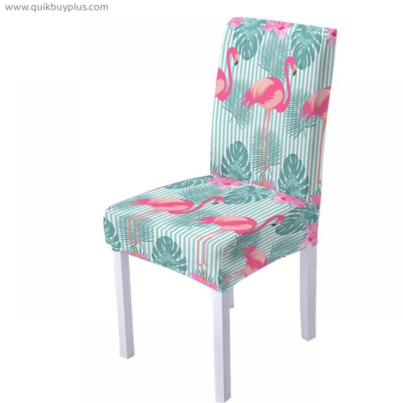 3D Flamingo Print Spandex Chair Cover for Dining Room Tropical Leaves Chairs Covers High Back for Living Room Party Decoration