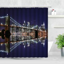 3D New York Brooklyn Bridge Night View Shower Curtains London City Natural Scenery Modern Home Decor Hooks Bathroom Curtain