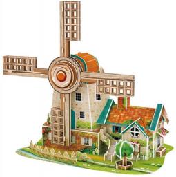 3D Puzzle, Holland Windmill Assembled Model 18 Tone Octave Mixed Movement Music Box DIY Craft Kit Home Decor Ornament For Adults And Kids