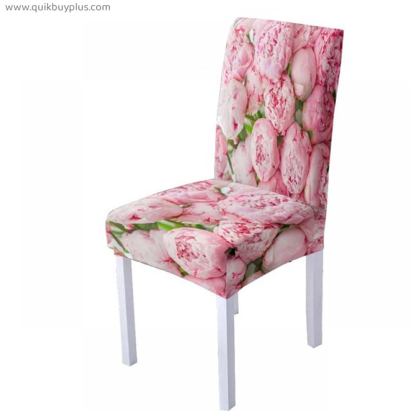 3D Rose Flower Print Spandex Chair Cover for Dining Room Chairs Covers High Back for Living Room Party Valentine Decoration