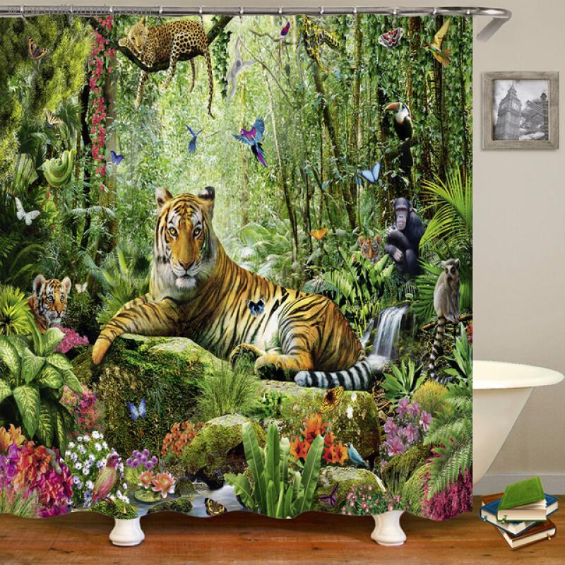3D Wolf Deer Tiger Bear Animal Printed Fabric Shower Curtains Bathroom Curtain Bath Screen Waterproof Home Decor with Hooks
