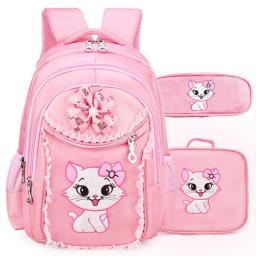 3Pcs/Set Girl School Bags Kids Cat Printing Orthopedic Primary School Backpack School Bags for Teenage Girls