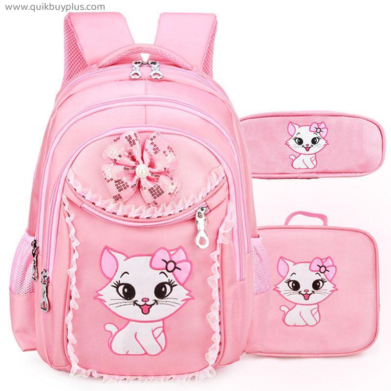 3Pcs/Set Girl School Bags Kids Cat Printing Orthopedic Primary School Backpack School Bags for Teenage Girls