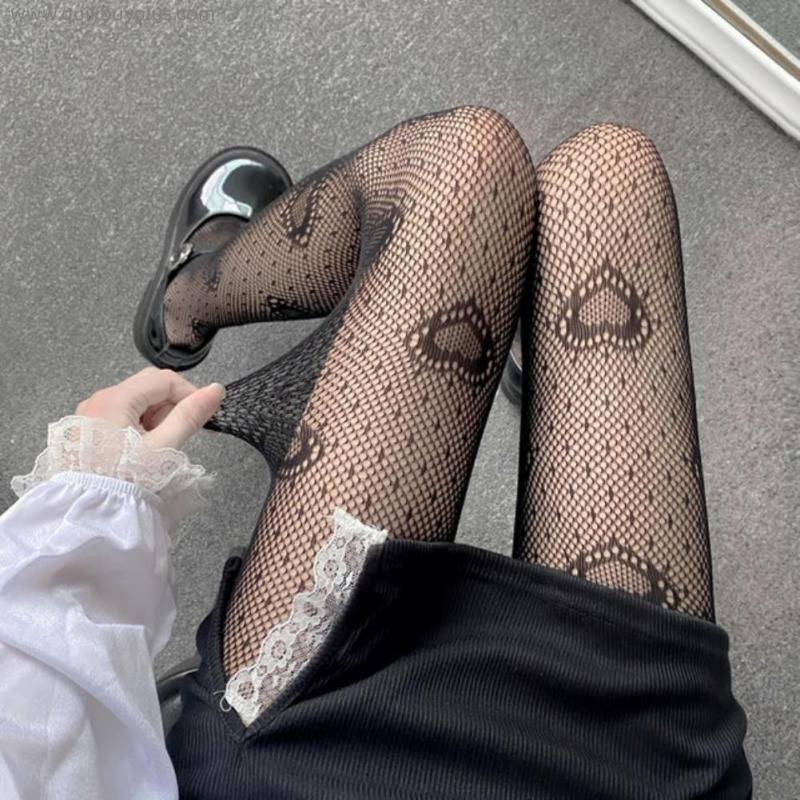 3pc Hollowed Out Lace Mesh Stockings Bottomed Pantyhose Lolita Retro Floral Rattan White Stocking Tights