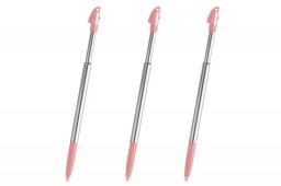 3x 2DS XL Pink Silver Stylus Metal Retractable Touch Pen for Nintendo