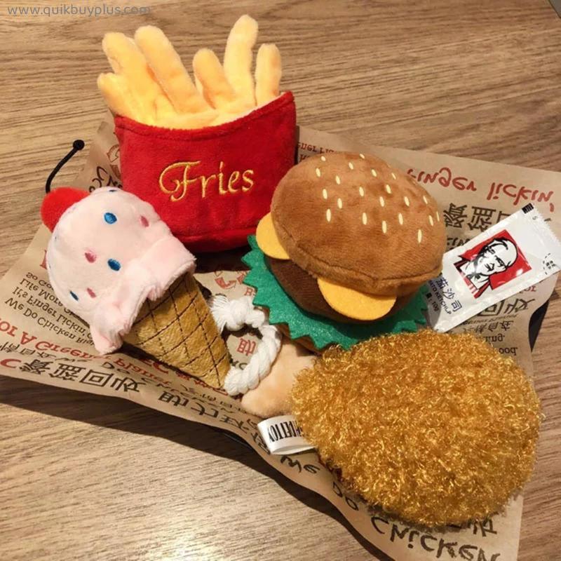 4/7PC SET Hamburger Plush Soft Stuffed Dog ToysSqueaky French fries Shape Chew Bite Resistant Toy for Dogs Pet Toys Accessories