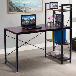 4 Tier Storage Shelves Computer Desk Featuring Solid Wood Powder Coated Iron Can Provide You an Unmatched Convenience for Your Work with its Large Workstation Sturdy Density Modern Tabletop Space