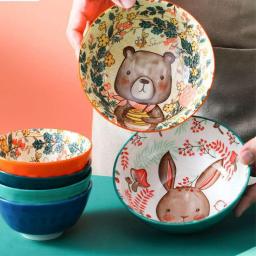 4.5 Inch Rice Bowl Kitchen Porcelain Tableware Cartoon Ceramic Utensils Fruit Salad Noodle Crockery Soup Bowl Japanese Style