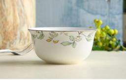 4.5 inch, fine bone china soup bowls, bowl, green leaf  painting, porcelain noodle bowl,  for kitchen and cooking