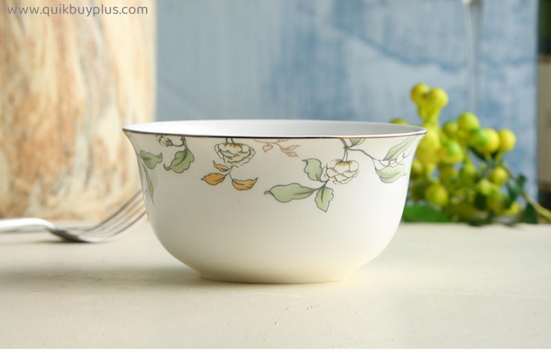 4.5 inch, fine bone china soup bowls, bowl, green leaf  painting, porcelain noodle bowl,  for kitchen and cooking