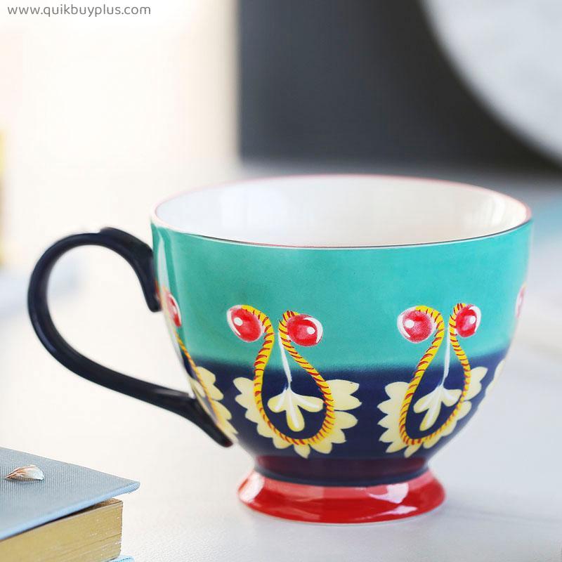 400Ml Art Painting Coffee mugs Ceramic tea cups Travel Bone China Tea Milk Cups