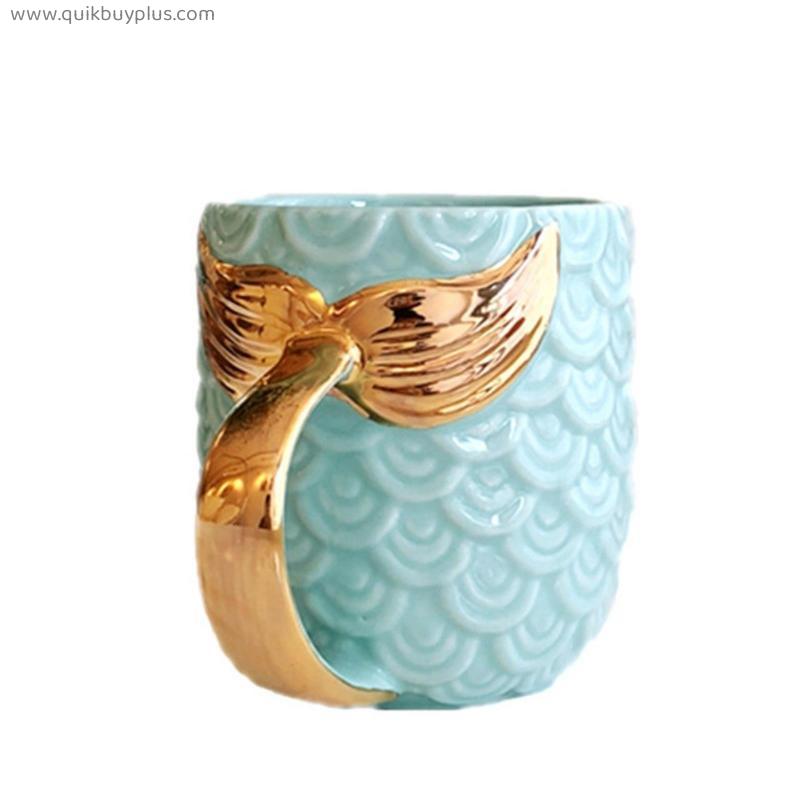 420ML Mermaid Coffee Mugs Beauty Glazed Tea Cups With Gold Handle Creative Ceramic Drinkware