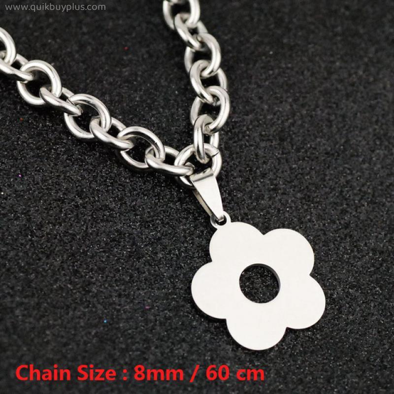 45/60 CM Stainless Steel Chain Necklace for Women Men Korean Fashion Cute Flower Charm Pendant Streetwear Choker Necklace Chains