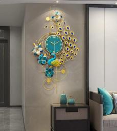 45inch Large Peacock Wall Clock Silent Non-Ticking,3D Peacock Design Modern Art Clock Home Decorative Big Wall Clocks for Living Room Bedroom Dining Room Decor