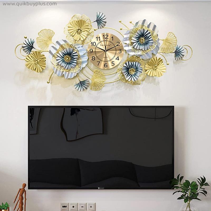 47Inch Large Moden Metal Wall Clocks for Living Room Decor Extra Big Giant Decorative Clocks 3D Art Flower Clocks for Bedroom
