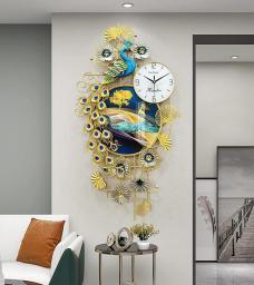 47inch Peacock Wall Clocks, Wrought Iron and Metal Dial Wall Clock Digital Luxury 3D Crystal Wall Clock for Living Room, Bedroom