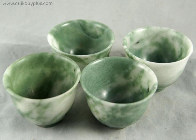 4Pcs Natural Green Jade Tea Sets Hand grinding Delicate cups