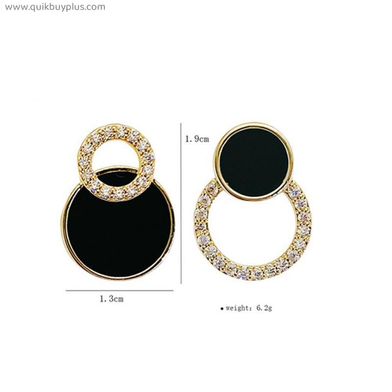 4pairs Women earrings Asymmetrical Round Hollow Round Black Stud Earrings Rhinestone Accessories For  Women
