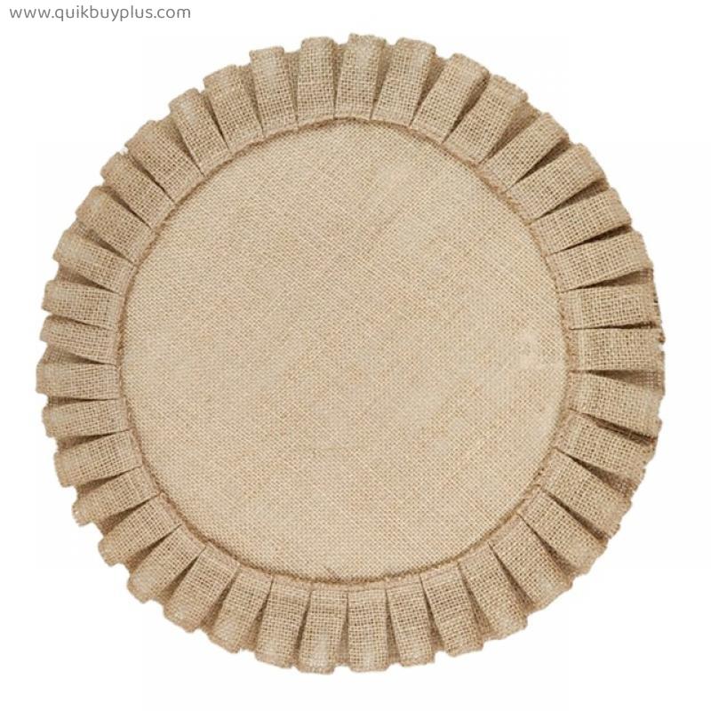 4pc Round Jute Folds Lace Placemats Natural Color Heat Insulation Pads Coaster Household Table Mats Placemats for Table