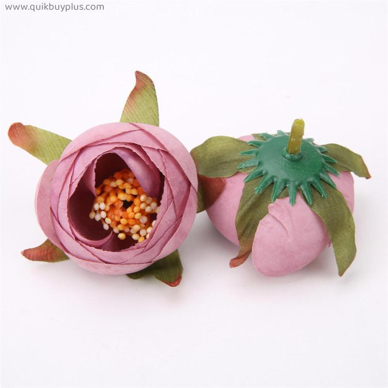 5/10Pcs 4CM Tea Rose Bud Small Flower Head Artificial Flowers For Wedding Decoration Wreath Scrapbooking Fake Flower Home Decor