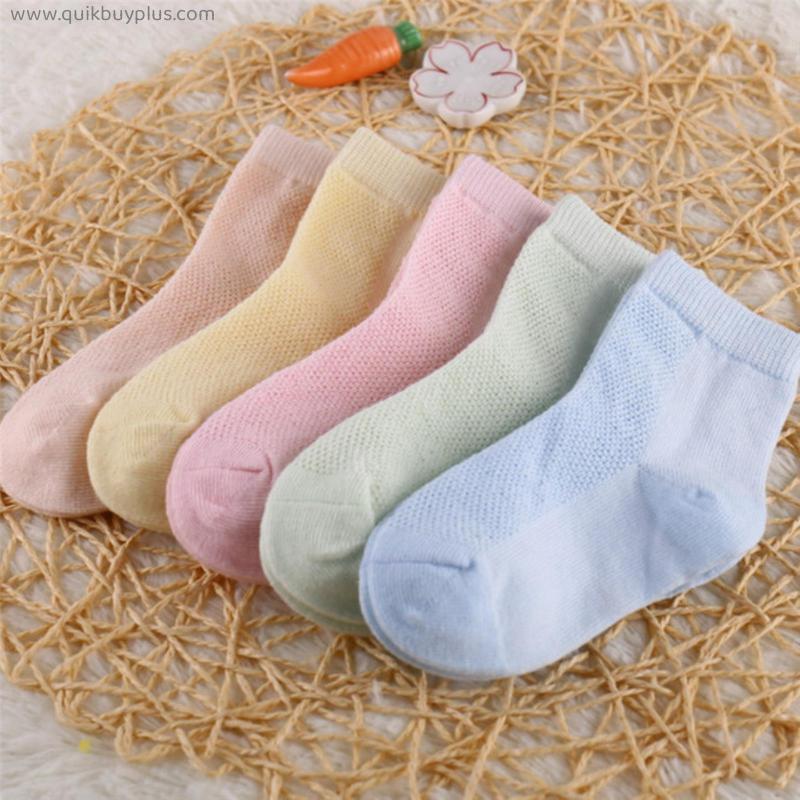 5 Pairs/Lot Children Cotton Socks Boy Girl Baby Infant Ultrathin Fashion Breathable Solid Mesh Socks For Summer  Teens Kids