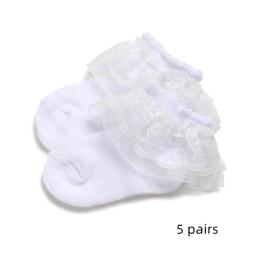 5 Pairs White Baptism Lovely Cotton Baby Socks 0-1 Year Old Newborn Baby Boys And Girls Socks