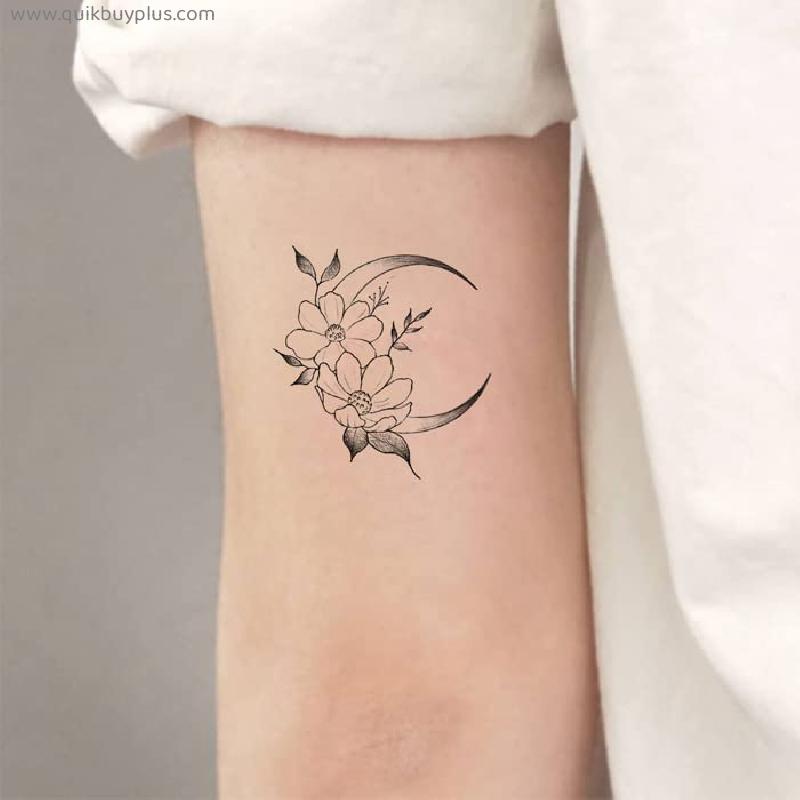 5 Pcs Hand Painted Moon Literary Flowers Sexy Collarbone Tattoo Stickers Female Waterproof Arm