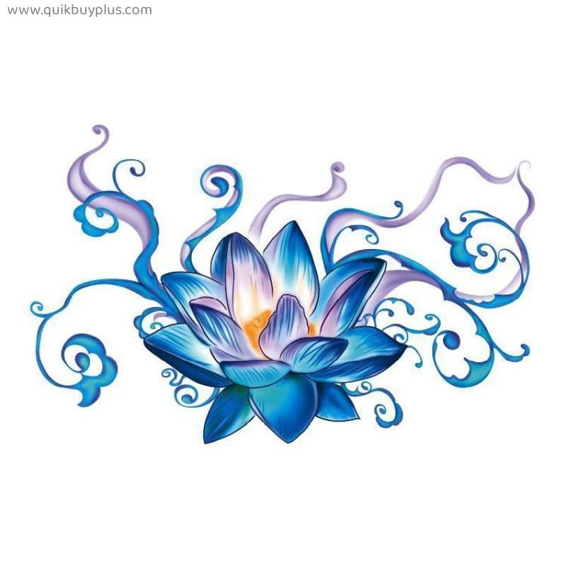 5 Pcs Tattoo Stickers Lotus Blue Lotus Big Picture Waist Belly Belly Literary Ancient Style Waterproof Female
