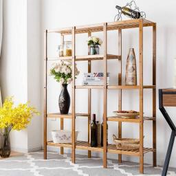 5-Tier Shelves Provide Enough Storage Space Bamboo Freestand Shelf Plant Pot Flower Vase Holder Showcase Bookshelf Multifunctional Display Storage Home Racks Tool Home Utility Assembly Requirement