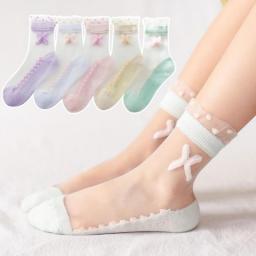 5 pairs children's socks summer thin girls' socks children's mesh ice silk socks crystal silk girls' socks cute socks