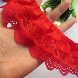 5 Yards Red 3-layer Pleated Organza Lace Ribbon Gathered Mesh Fabric Handmade DIY Wedding Dress Lace Trim Sewing Craft 6.5cm