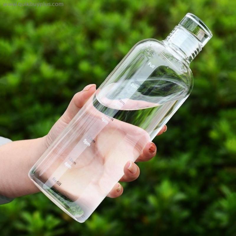 500/650ml Large Capacity Water Bottle For Drinking Glass Bottle With Time Marker Cover For Water Drinks Transparent Simple Cup
