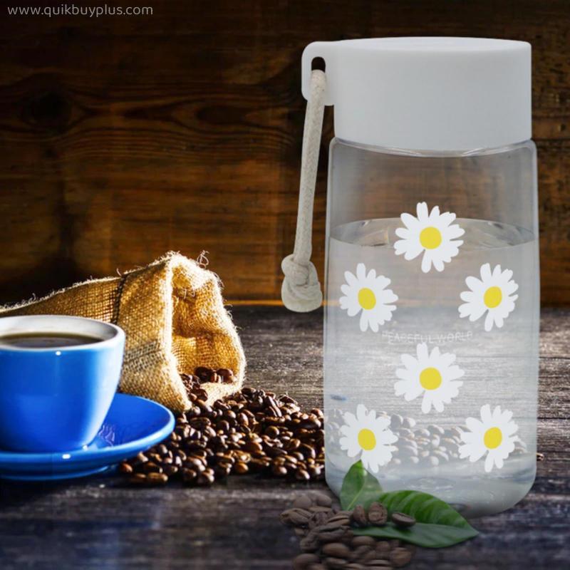 500ml Plastic Water Bottles Daisy Transparent Bottle BPA Free Outdoor Sports Water Cup Water Mug Student Portable Mug with Rope