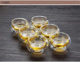 50ML/80ml Double Insulation Small Tea Cup Home Office Tea Set Accessories Double Round Cup Transparent Cup Gift