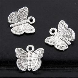 50pcs  Silver Color Flying Butterfly Charm Necklaces Pendant For Bracelet Necklace Making Handmade DIY