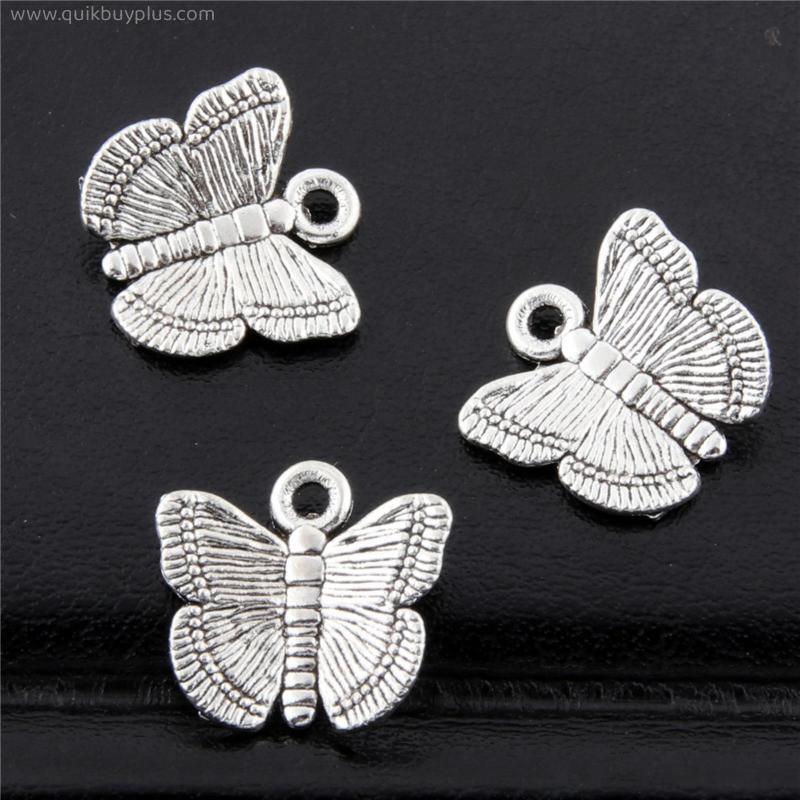 50pcs  Silver Color Flying Butterfly Charm Necklaces Pendant For Bracelet Necklace Making Handmade DIY