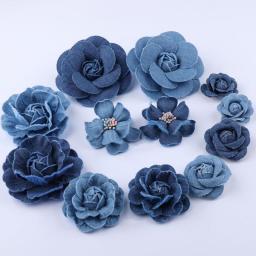 5Pcs/Lot Denim Flower Artificial Flower Small Camellia Wedding Decoration Diy Scrapbooking Headdress Craft Garment Decor