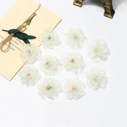 5Pcs 4.5cm Gauze Artificial Flowers For Garment Headdress Wedding Decor DIY Birthday Gifts Box Scrapbook Crafts Accessories