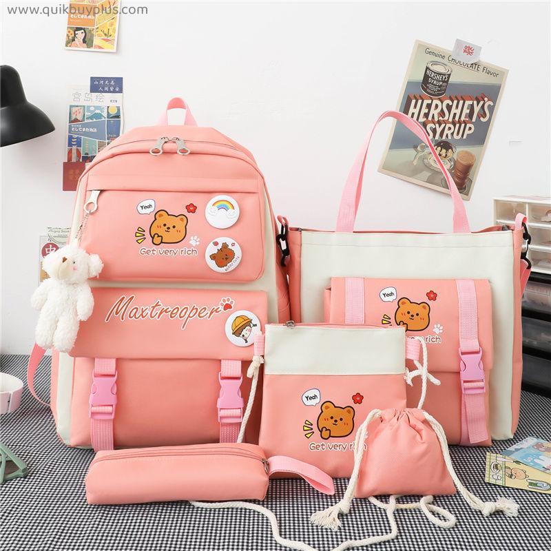 5Piece Set Schoolbag Bags for Teenage Girl 2022 Backpack High School Backpack Canvas Fashion Travel Women Teen Student Bookbags