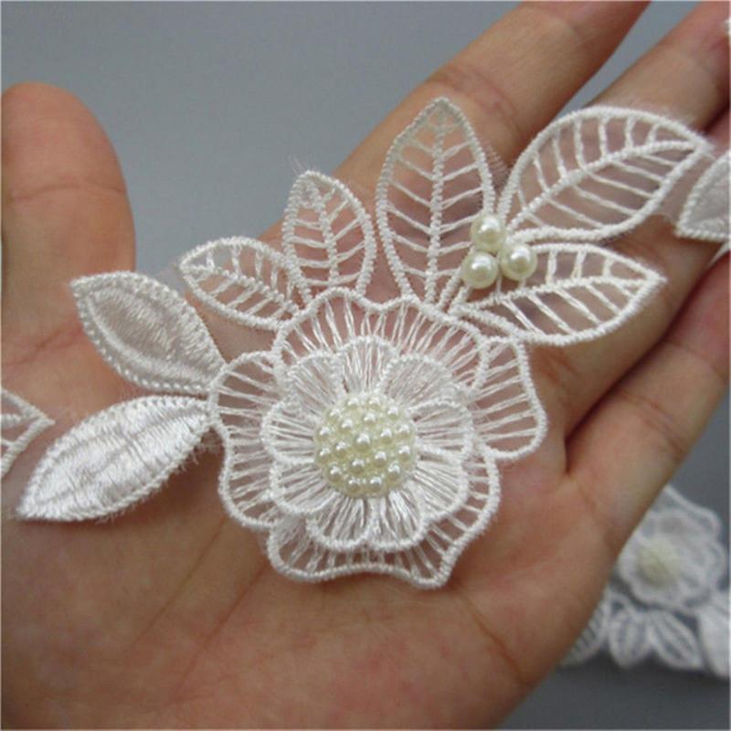 5x Gold Pearl Flower Leaf Embroidered Lace Trim Ribbon Fabric Patchwork Sewing Supplies Craft For Dress Clothes Decoration
