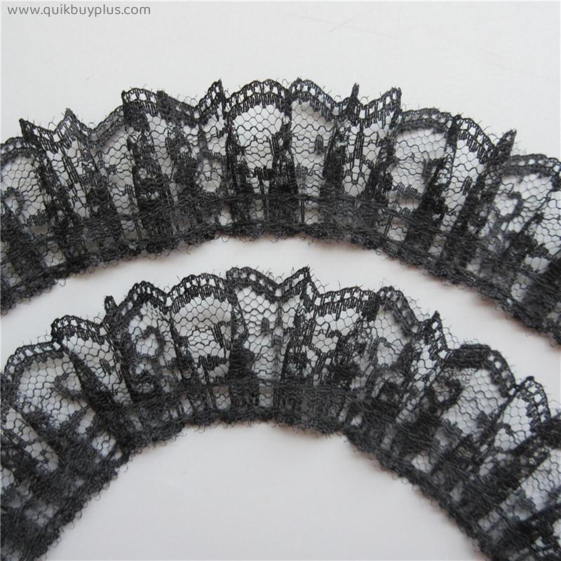 5yards/Lot 3.5cm Wide Black Organza Pleated Lace Trim Collar Applique Ribbon Sewing Craft Clothes Dress DIY Accessories Decor