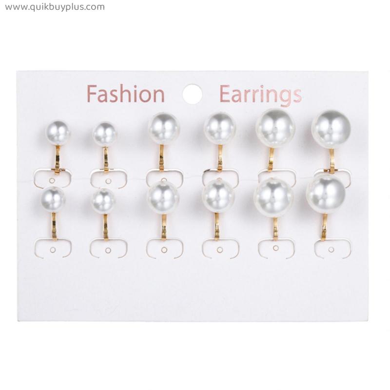 6 Pairs/set Luxury Female Round Colorful Zircon Stone Clip on Earrings Fashion Vintage Gold Non Pierced Ear Clips For Women Gift