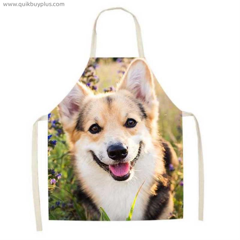 68x55cm Cute Dog Print Kitchen Apron Household Cleaning Antifouling Sleeveless Aprons for Women Chef BIb Cooking Accessories