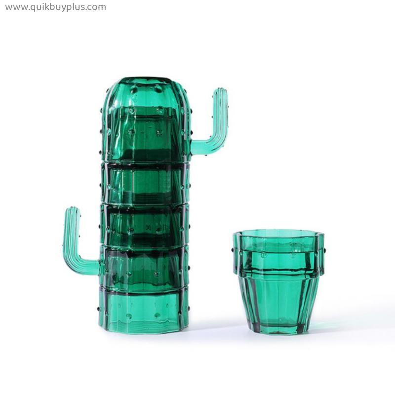 6Pcs/Set Stackable Cactus Shape Glass Drinking Water Cup Set Fruit Juice Milk Coffee Mugs Heat-resistant Cold Drink Cups Gift