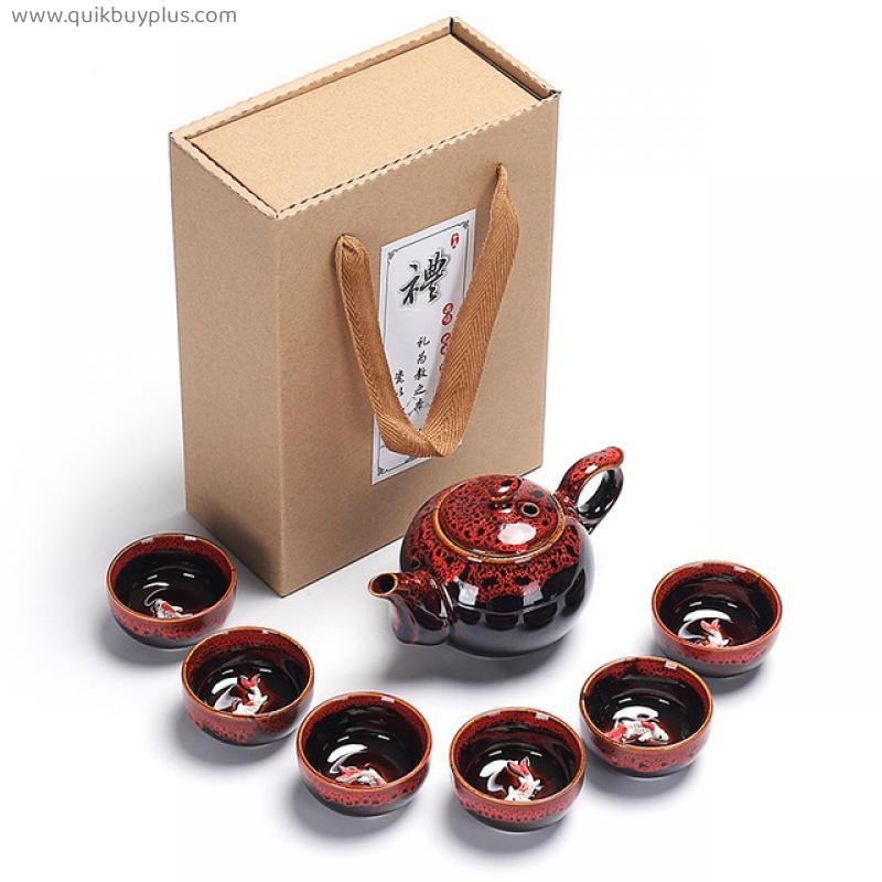 7pcs/Set Chinese Ceramic Teapot Kettle Tea Cup for Puer Chinese Tea Pot Portable Kung Fu Tea Set Drinkware Tea Cup & Saucer Sets