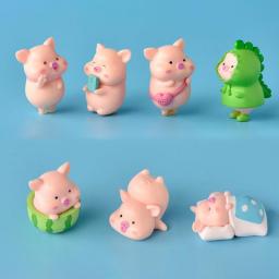 7pcs/set Cartoon Pig Animal Doll Toy Model Statue Figurine Ornament Miniatures Home Decoration