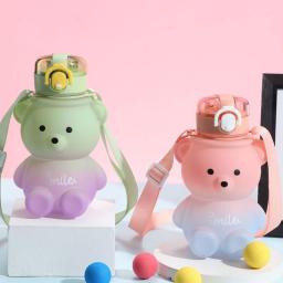 800ml Cute Kawaii Water Bottle Portable Straw Cup with Rope Plastic Drink Kettle for Girls Kids Sports Outdoor Drinkware